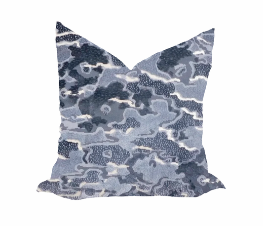 Blue Velvet Belgian Linen Pillow Cover