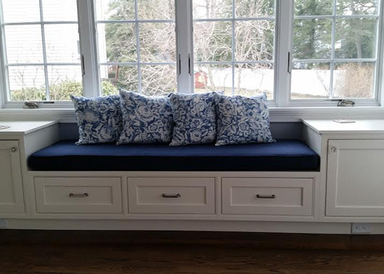 Custom Window Seat Cushion In Sunbrella Spectrum Indigo